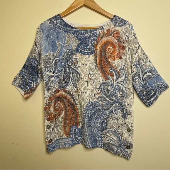 Chico’s Blue and Orange Paisley Print Shirt - Picture 1 of 4